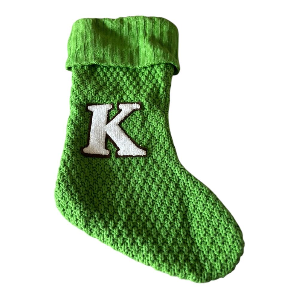 Wondershop Monogram Stocking Green Knit K Letter